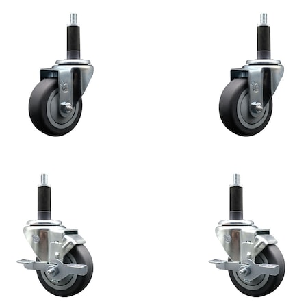 Service Caster 3.5'' SS Thermoplastic Rubber Wheel Swivel 1'' Expanding Stem Caster Set 2 Brakes, 4PK SCC-SSEX20S3514-TPRB-2-TLB-2-1
